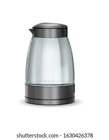 Vector reallistic metall gray modern glass kettle isolated on white background. Appliance for boiling water in the kitchen