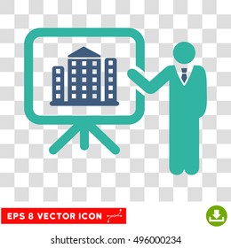 Vector Realty Project Presentation Manager EPS vector icon. Illustration style is flat iconic bicolor cobalt and cyan symbol on a transparent background.