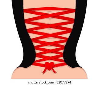 Vista trasera del vector de una chica sexy corsé con encaje rojo