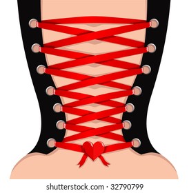 Vector Rear View Of Sexy Girl In Corset With Red Lace