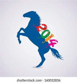 vector rearing up horse with new year 2014 riding numbers