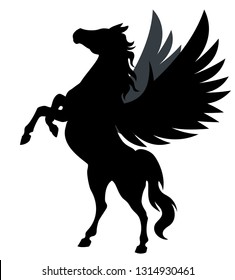 Vector rearing pegasus silhouette winged horse mythology illustration