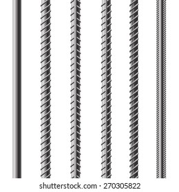 Vector Rebars, Metal Reinforcement Steel Isolated on White Background. Construction Metal Armature.