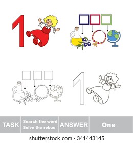 Vector rebus for figure with page to be colored. Tracing worksheet for letter 1
