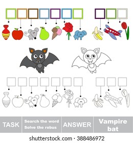 Vector rebus game for children. Find solution and write the hidden word Vampire Bat