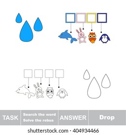 Vector rebus game for children. Find solution and write the hidden word Drop