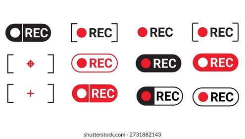Vector REC Recording Icon Set - Live Status Indicator Button Graphics Collection