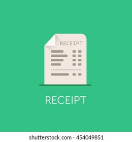 Vector Receipt Icon. The Bill With Total Cost Illustration. Flat Style Design