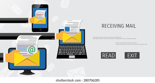 Vector receive mail web flat background. Global communication. Social network. Concepts for web banners and promotional materials.