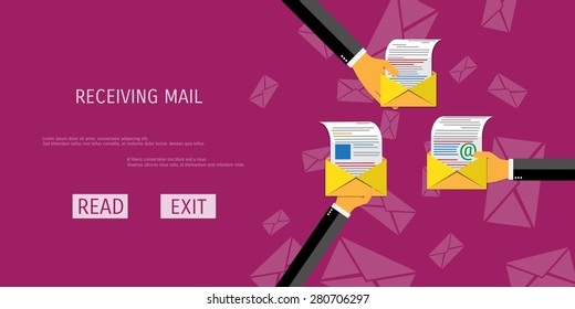 Vector receive mail web flat background. Global communication. Social network. Concepts for web banners and promotional materials.