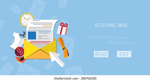 Vector receive mail web flat background. Global communication. Social network. Concepts for web banners and promotional materials.