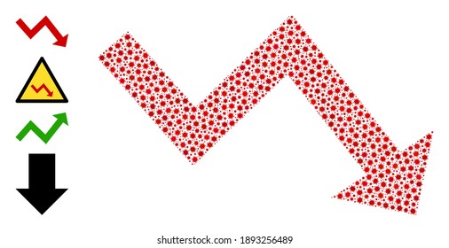 Vector recession arrow icon covid-2019 composition. Recession arrow mosaic is designed with tiny covid infection parts. Image is designed for health care illustrations.