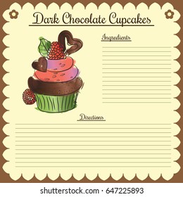 Vector recipe. Dark chocolate cupcake