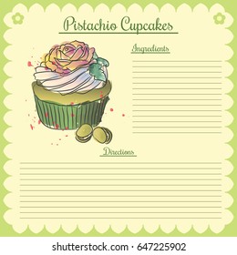 Vector recipe. Pistachio cupcake