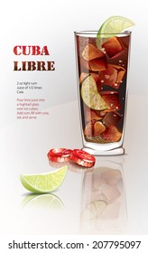 Vector recipe for Popular Cocktail Cuba Libre on light background
