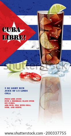 Vector recipe for Popular Cocktail Cuba Libre