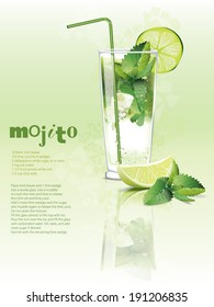 Vector recipe for Popular Cocktail Mojito