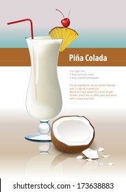 Vector recipe for Popular Cocktail Pina Colada