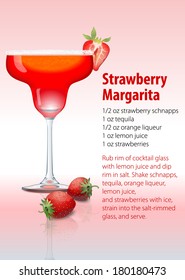 Vector recipe for Popular Cocktail Strawberry Margarita 