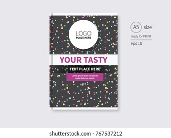 Vector recipes book cover design with colored dots and place for text or logo