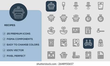 Conjunto de ícones de receitas vetoriais - Ícones lisos e estilosos para UI e UX e Web Design