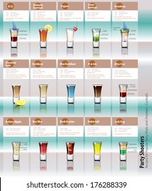 Vector Recipes for Popular Party Shots and Shooters, Cocktails