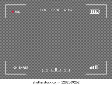 Vector record frame camera template isolated on transparent background. Viewfinder template. Screen photography frame for video, snapshot photography, focusing screen. Cinematic view. 10 eps