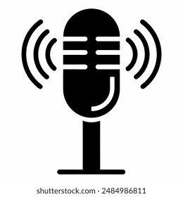 Schwarzes Mikrofonsymbol für die Vektorgrafik-Aufnahme, flaches Mikrofonsymbol, bearbeitbares Vektorgrafik-EPS 10-Dateiformat