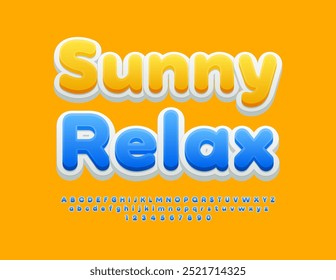 Vector recreation flyer Sunny Relax. Cute Blue Font. Creative Alphabet Letters and Numbers set.