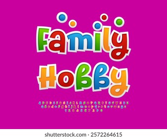 Vector Recreational Flyer Family Hobby with Artistic Alphabet Letters and Numbers set. Playful Colorful Sticker Font.