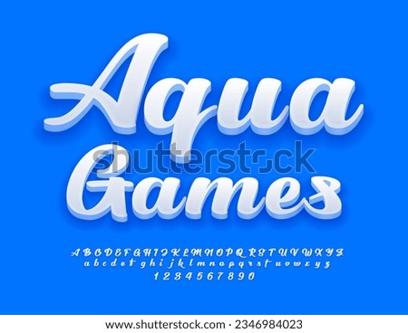 Vector recreational icon Aqua Games. Handwritten set of Alphabet Letters and Numbers. Creative stylish Font