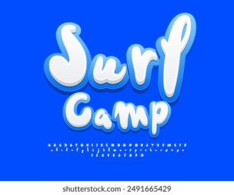 Vector recreational logo Surf Camp. Bright Playful Font. Funny Alphabet Letters and Numbers set.