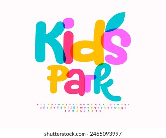 Vector recreational sign Kids Park. Cute watercolor Font. Creative colorful Alphabet Letters and Numbers set.