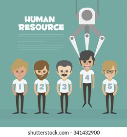 Vector Recruitment concept, human resources concept - Recruitment claw conveyor personal 