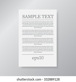 Vector rectangle format A4 white paper with shadow on grey background. Empty sheet of paper template portrait orientation. Realistic one sheet, poster, banner, background, blank, picture frame.