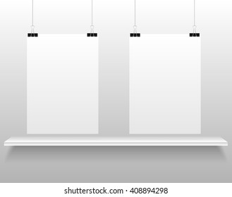 Vector rectangle format A4 white paper with shadow on grey background. Empty sheets of paper template portrait orientation. Realistic two sheets, posters, banners, backgrounds, blanks, picture frames.