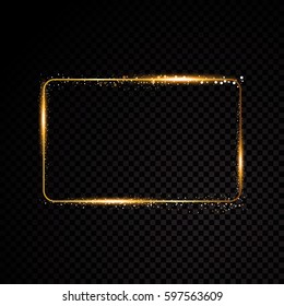 Vector rectangle frame. Shining banner. Isolated on black transparent background Vector illustration