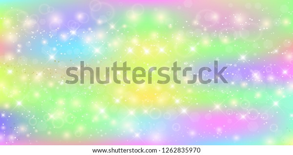 鮮やかな赤ちゃんの色のベクター長方形の銀河ファンタジー背景 虹のメッシュを持つマジックユニコーンバナー掲示板 プリンセスカラーのかわいい 宇宙テンプレート ホログラムと幻想的なグラデーション背景 のベクター画像素材 ロイヤリティフリー