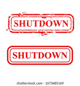 Vector Rectangle Grunge Red Rubber Stamp, Shutdown, isolated on white
