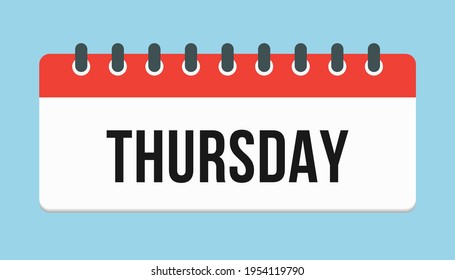 Vector rectangle icon page calendar, day of the week - Thursday. Empty space for vector illustration flat style. Date days list of month, to-do list