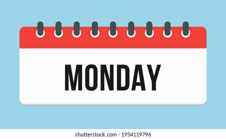 Vector rectangle icon page calendar, day of the week - Monday. Empty space for vector illustration flat style. Date days list of month, to-do list