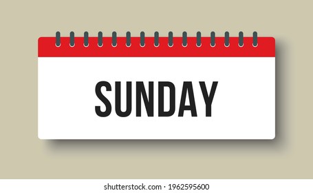 Vector rectangle icon page calendar, day of the week - Sunday. Empty space for vector illustration flat style. Date days list of week, month, season, year to-do list