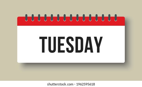 Vector rectangle icon page calendar, day of the week - Tuesday. Empty space for vector illustration flat style. Date days list of week, month, season, year to-do list
