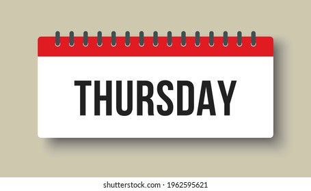 Vector rectangle icon page calendar, day of the week - Thursday. Empty space for vector illustration flat style. Date days list of week, month, season, year to-do list