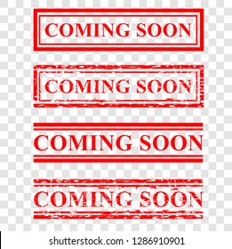 Vector Rectangle Red Rubber Stamp, Coming Soon at transparent effect background
