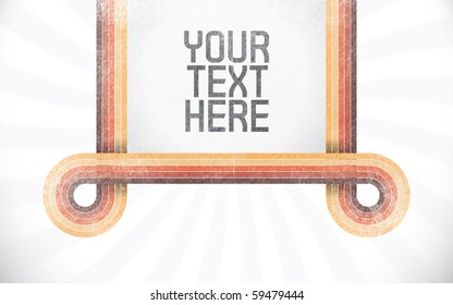 Vector rectangle for text, five color lines as frame with grunge effect and sunburst effect on background. Fully editable, grunge effect made with opacity mask.