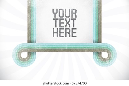 Vector rectangle for text, five color lines as frame with grunge effect and sunburst effect on background. Fully editable, grunge effect made with opacity mask.