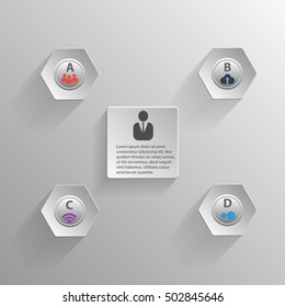 Vector rectangles with business icons shapes for business design, infographics, reports, progress, step presentation