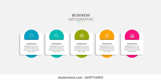 Retângulos vetoriais com círculos. Modelo de apresentação com 5 opções ou etapas. Design infográfico