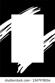 Vector rectangular black frame with white brush strokes. Background in black and white. Template for text, photos. Dynamic black and white background.